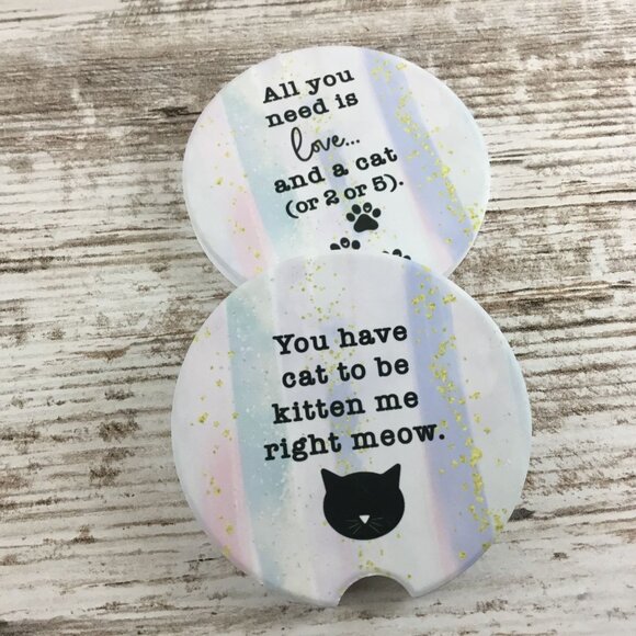 Funny Cat Lover Car Coasters Set of 2 - Picture 5 of 7
